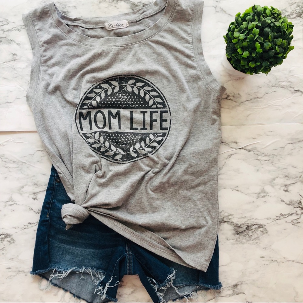 Mom Life Sleeveless Gray Tank